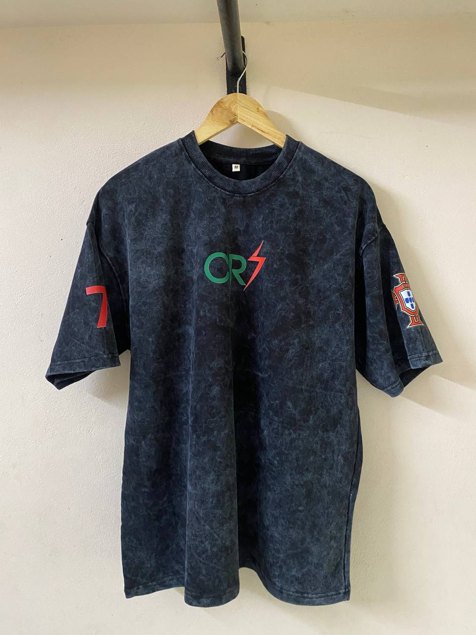 CR7 Legacy Acid Wash Oversized T-Shirt Black Streetwear Graphic Tee
