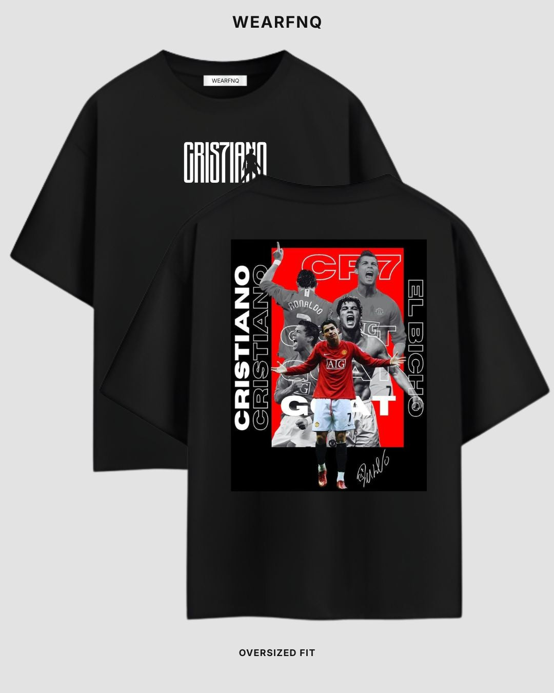 Cristiano Ronaldo CR7 oversized black t-shirt with premium football graphic print by WearFnq