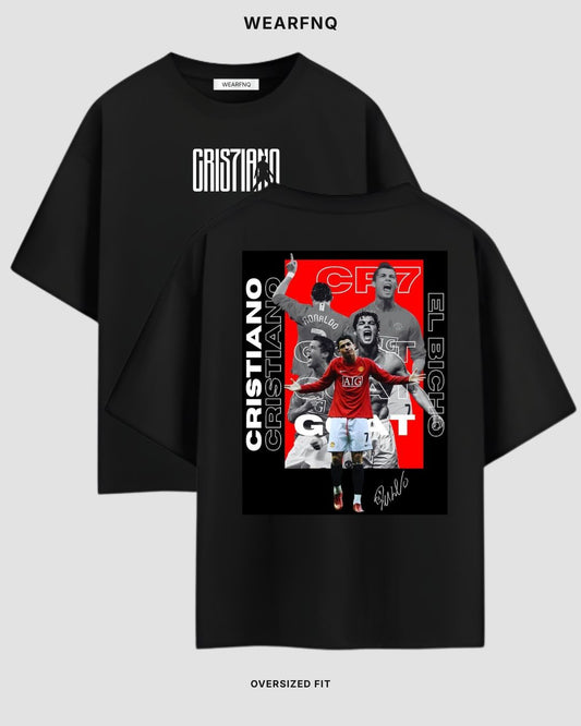 Cristiano Ronaldo CR7 oversized black t-shirt with premium football graphic print by WearFnq